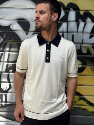 פולו גאנט סרוגה שמנת צווארון כחול