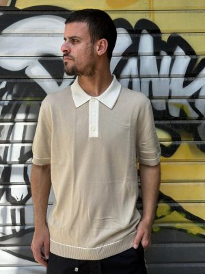 פולו גאנט סרוגה חום צווארון קרם