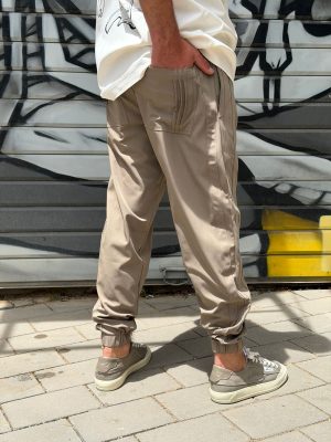 מכנס YN צבע ירוק חום גומי מלא